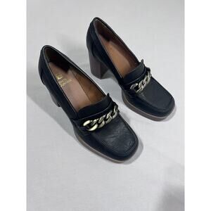 White Mountain Shoe Women 8 Black Loafer Heel Y2K 90s Chain Accent Dark Academia